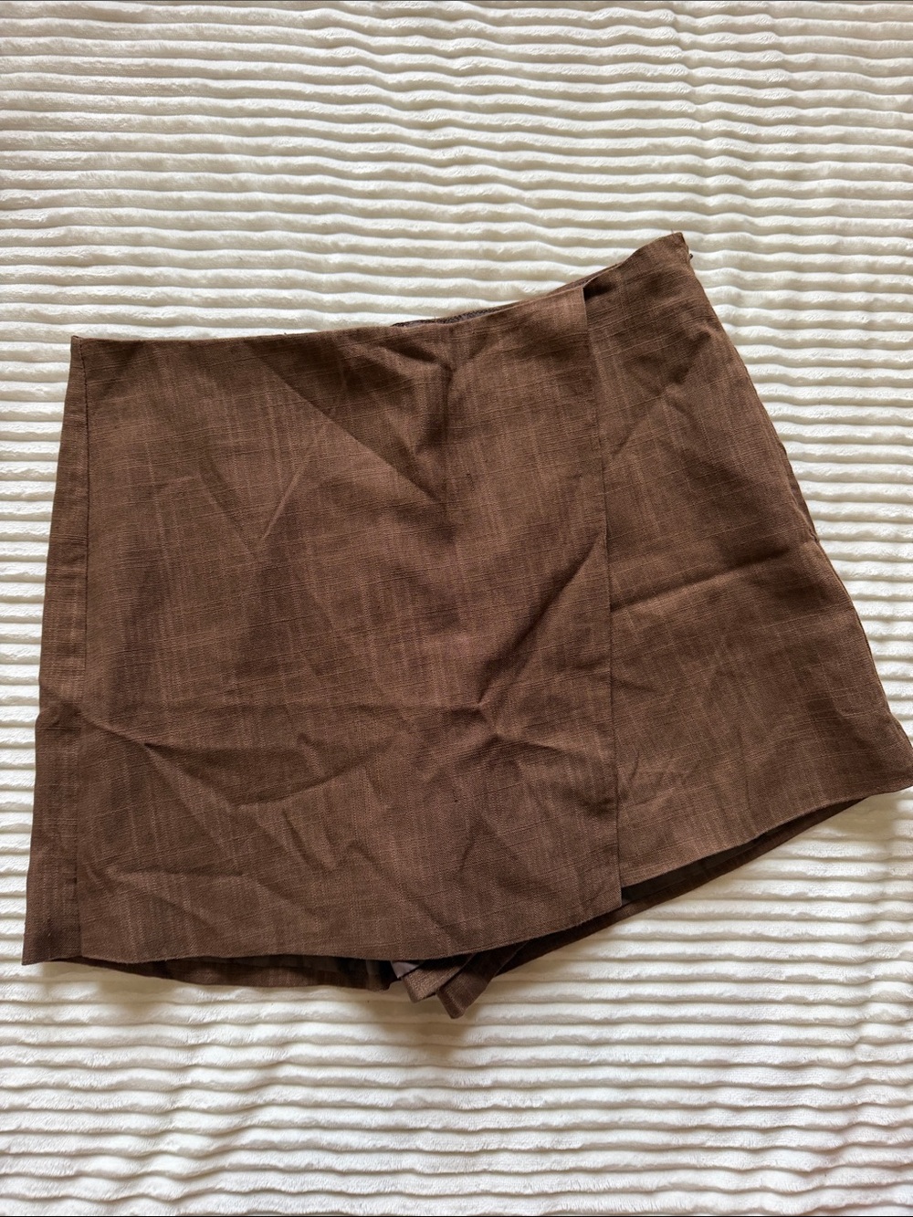 Francesca’s Linen Brown Mini Skort with Front Flap and Side Zipper NWT Small